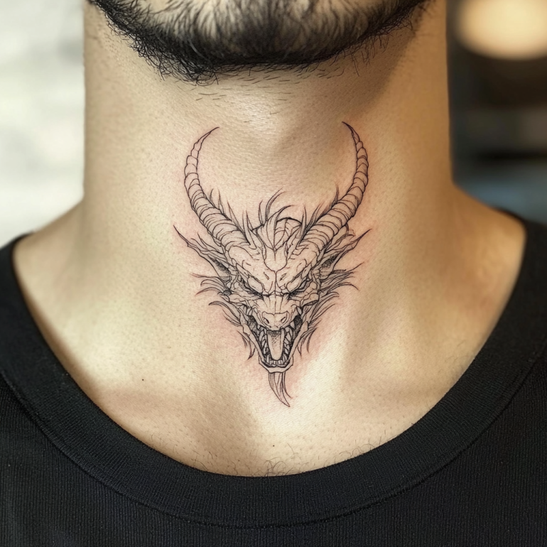 Male Front Neck & Throat Tattoos