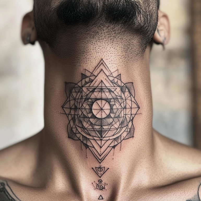 Male Front Neck & Throat Tattoos