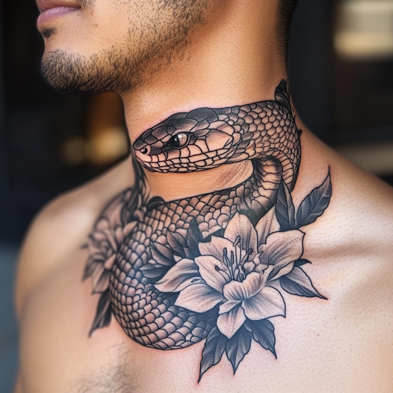 Male Front Neck & Throat Tattoos